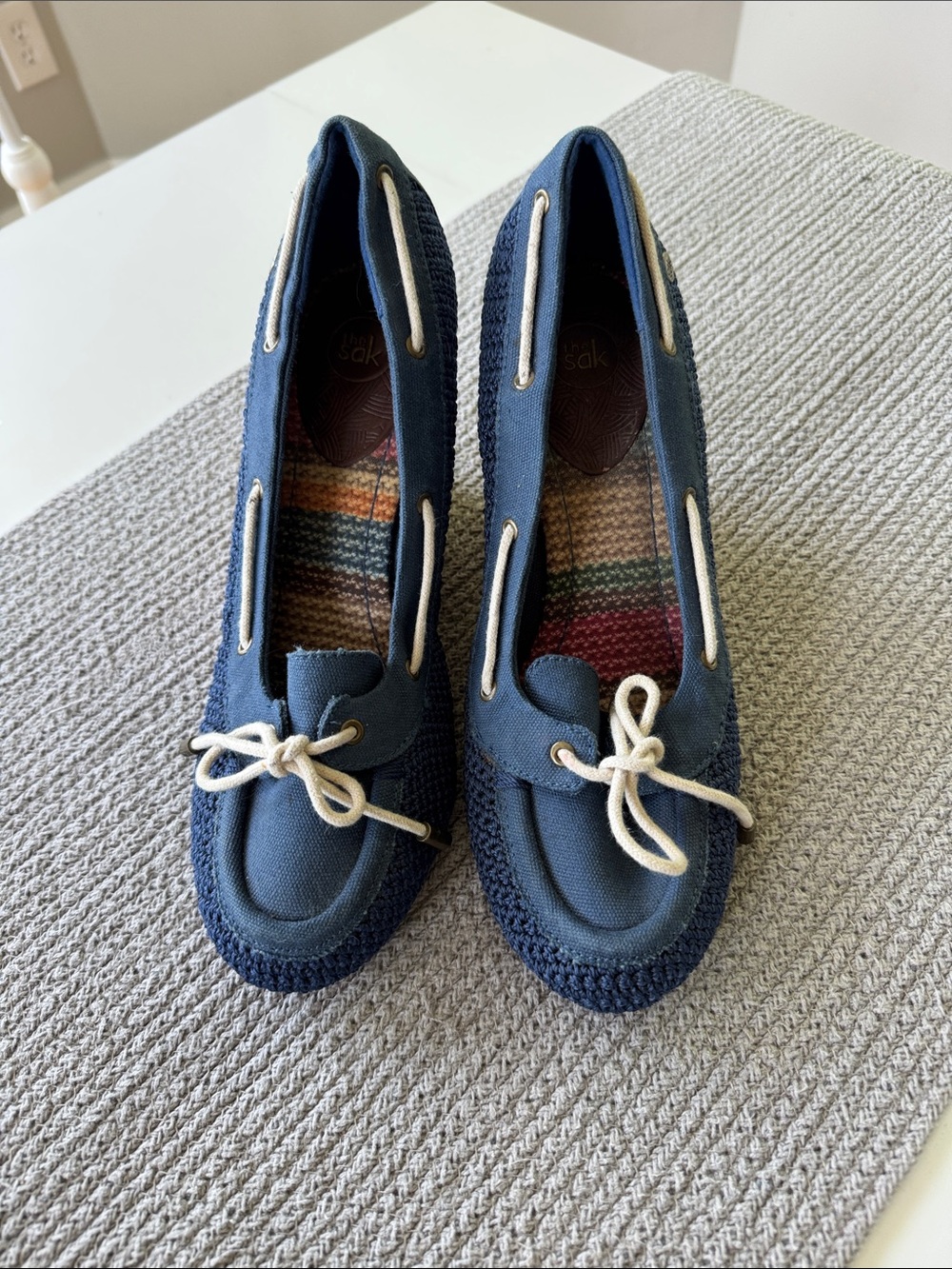 The Sak Navy Canvas Wedge Boat Shoes with Rope Laces - Picture 3 of 7